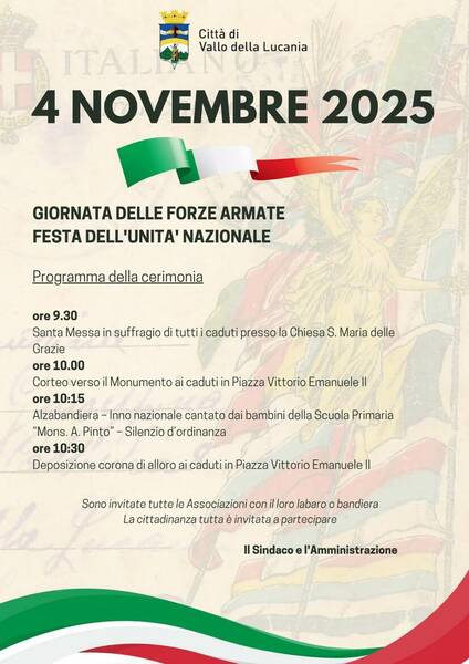 Immagine: Manifesto programma della cerimonia del 4 novembre 2025